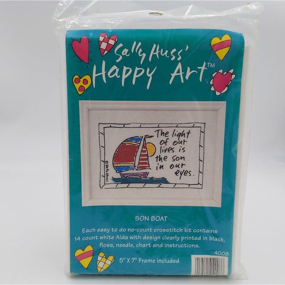 Sally Huss Happy Art Cross Stitch Son Boat NOS - Picture 4 of 4